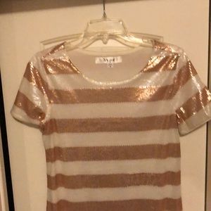 White/rose gold sequin dress